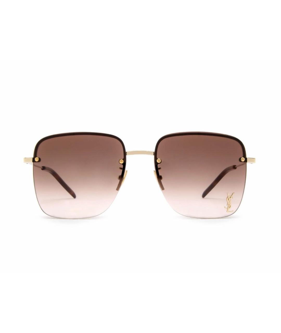 SAINT LAURENT Коричневые металлические солнцезащитные очки, фото 2