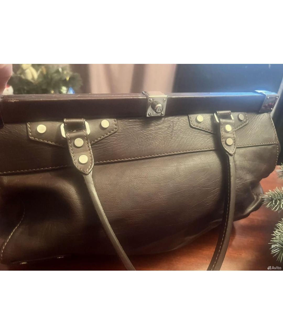LANVIN Коричневая кожаная сумка с короткими ручками, фото 3