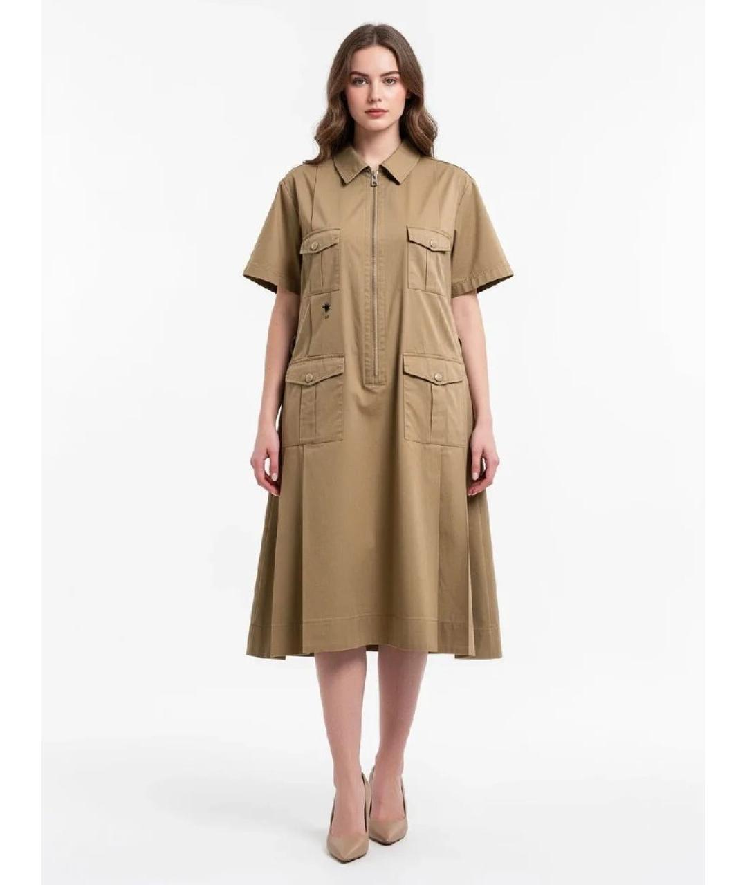 CHRISTIAN DIOR Бежевое хлопковое повседневное платье, фото 3