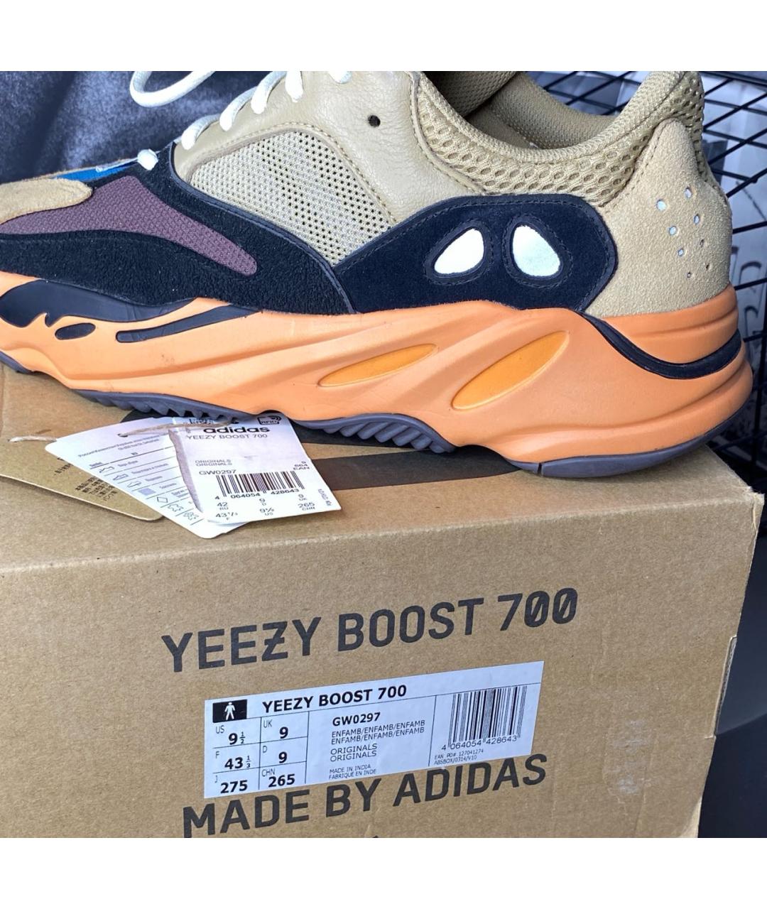 ADIDAS YEEZY Оранжевые текстильные низкие кроссовки / кеды, фото 8