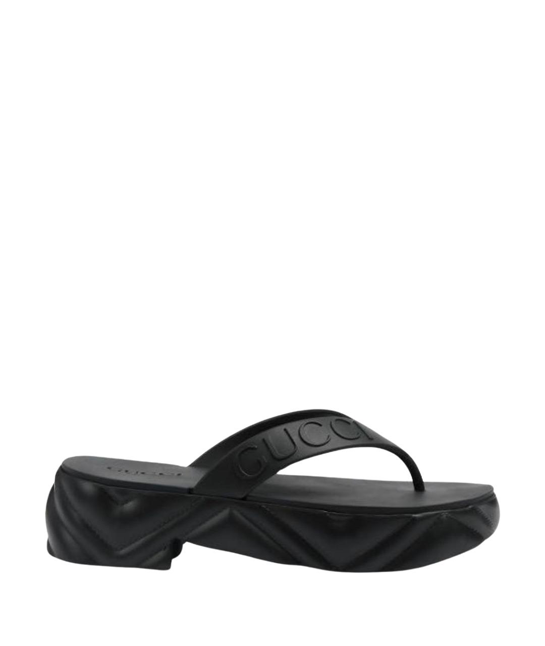 GUCCI Черные резиновые шлепанцы, фото 1