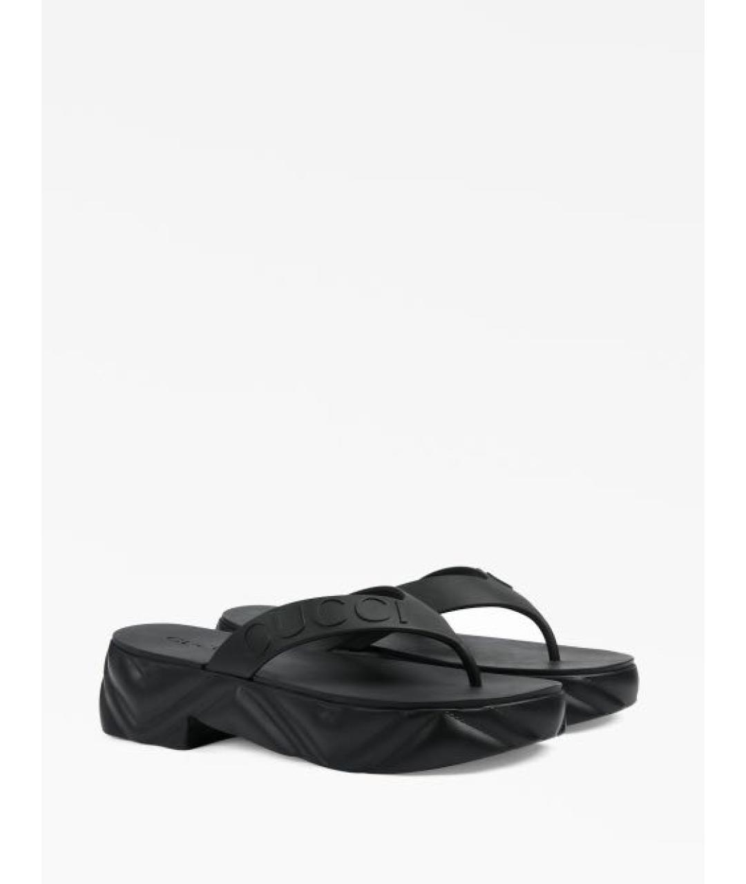 GUCCI Черные резиновые шлепанцы, фото 2