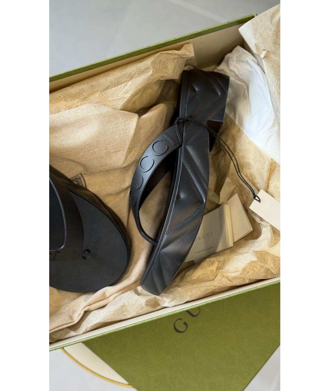 GUCCI Черные резиновые шлепанцы, фото 3