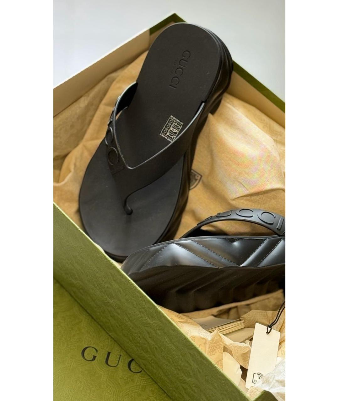 GUCCI Черные резиновые шлепанцы, фото 4