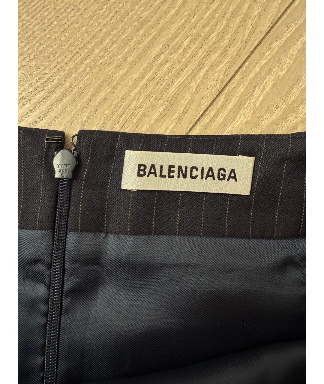 BALENCIAGA Темно-синяя шерстяная юбка миди, фото 3