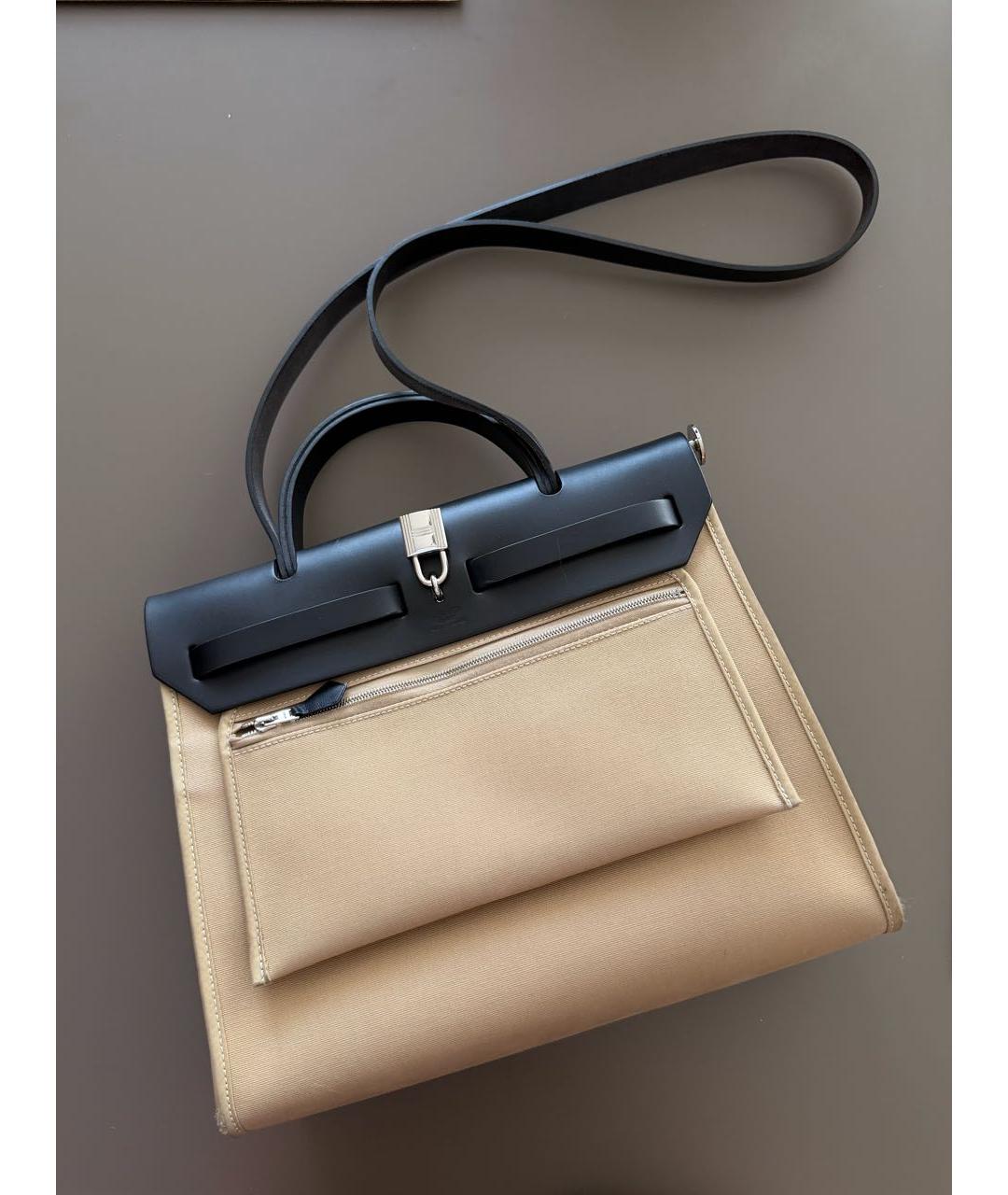 HERMES Бежевая тканевая сумка через плечо, фото 3