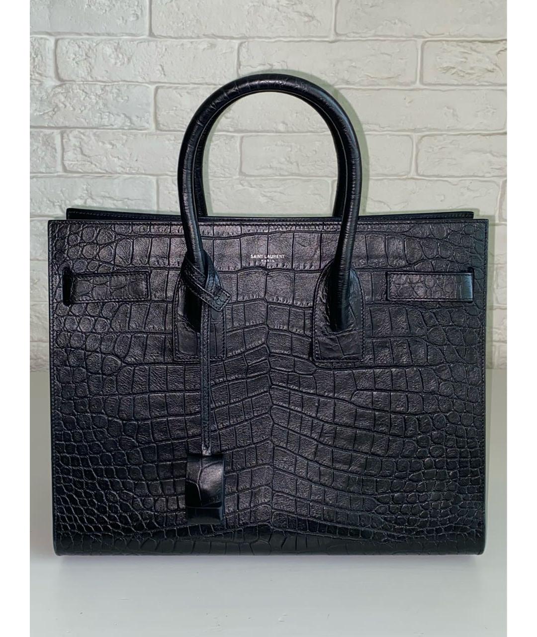 SAINT LAURENT Черная кожаная сумка с короткими ручками, фото 9