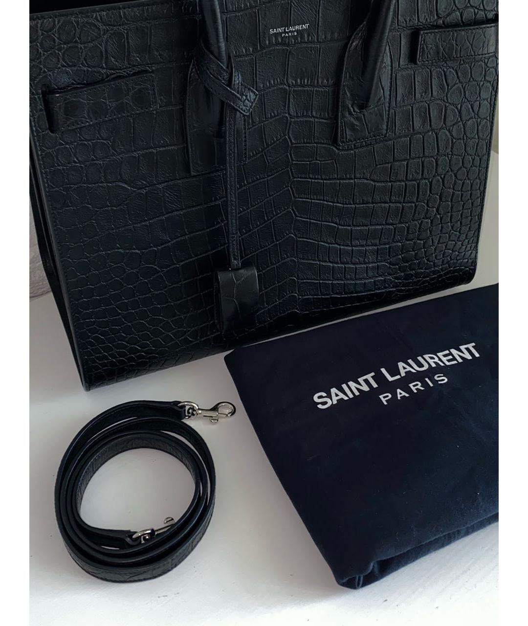 SAINT LAURENT Черная кожаная сумка с короткими ручками, фото 8