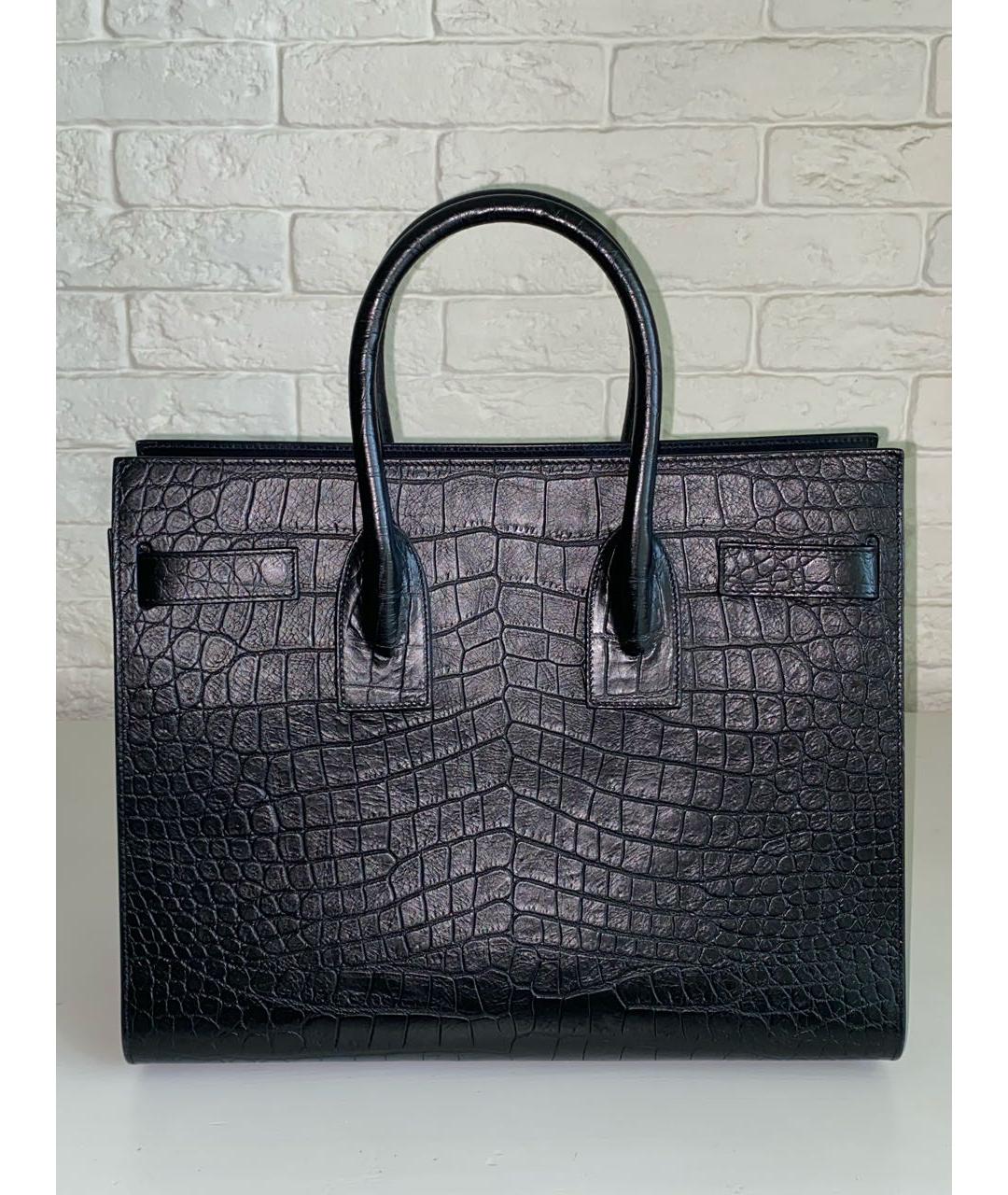 SAINT LAURENT Черная кожаная сумка с короткими ручками, фото 2