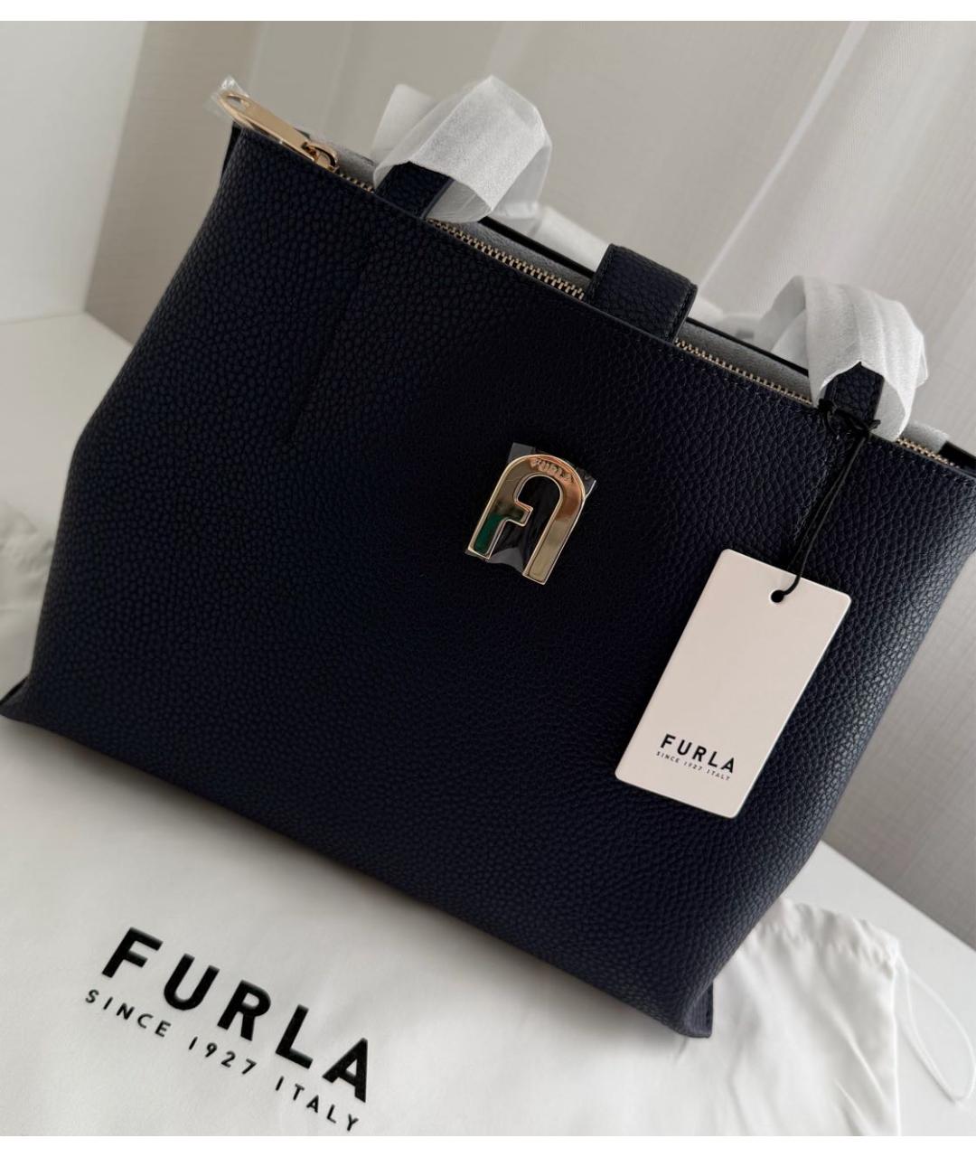 FURLA Темно-синяя кожаная сумка тоут, фото 5