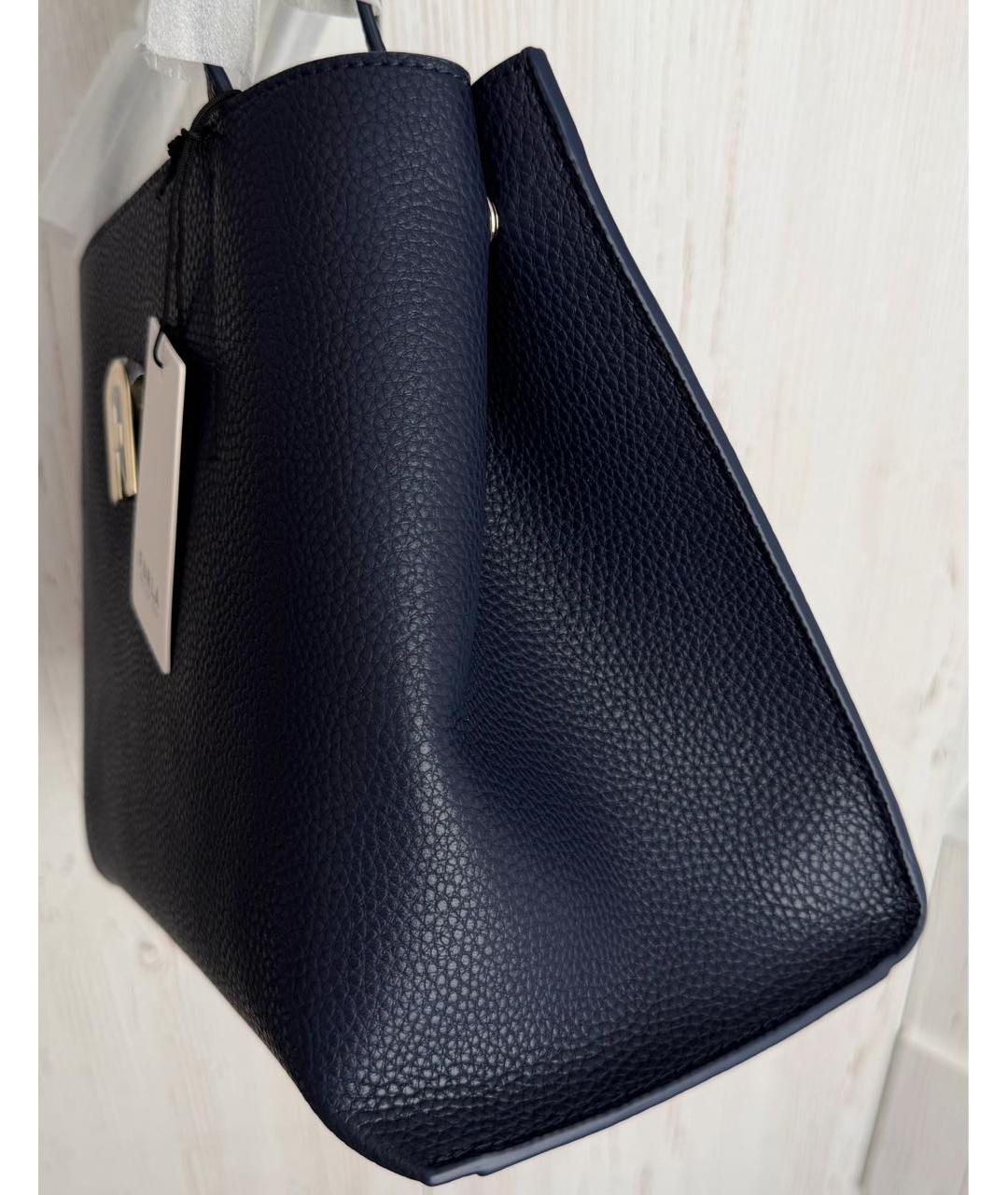 FURLA Темно-синяя кожаная сумка тоут, фото 7