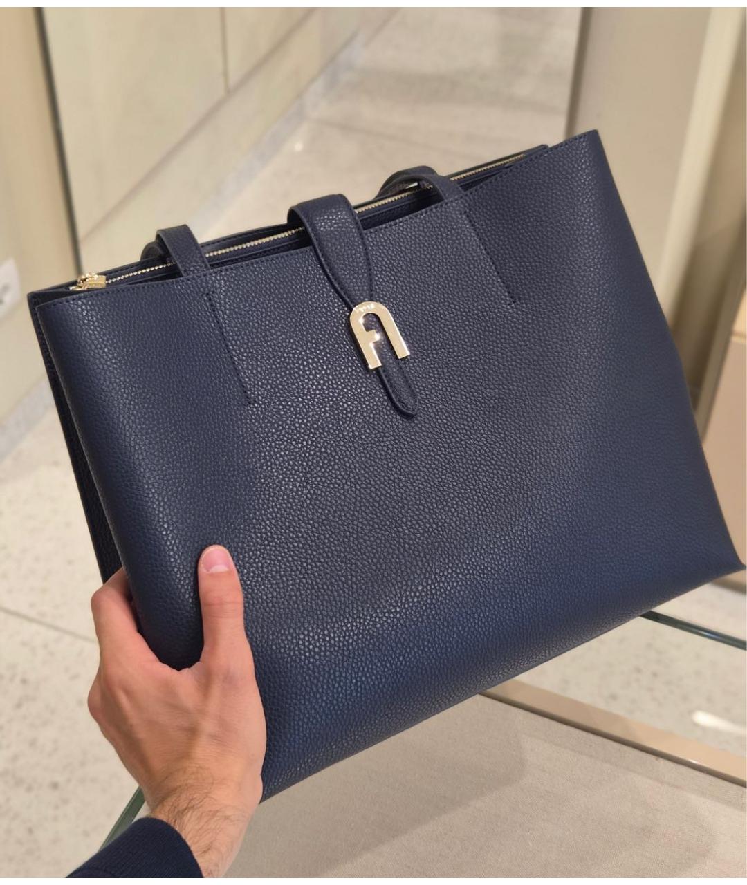 FURLA Темно-синяя кожаная сумка тоут, фото 9