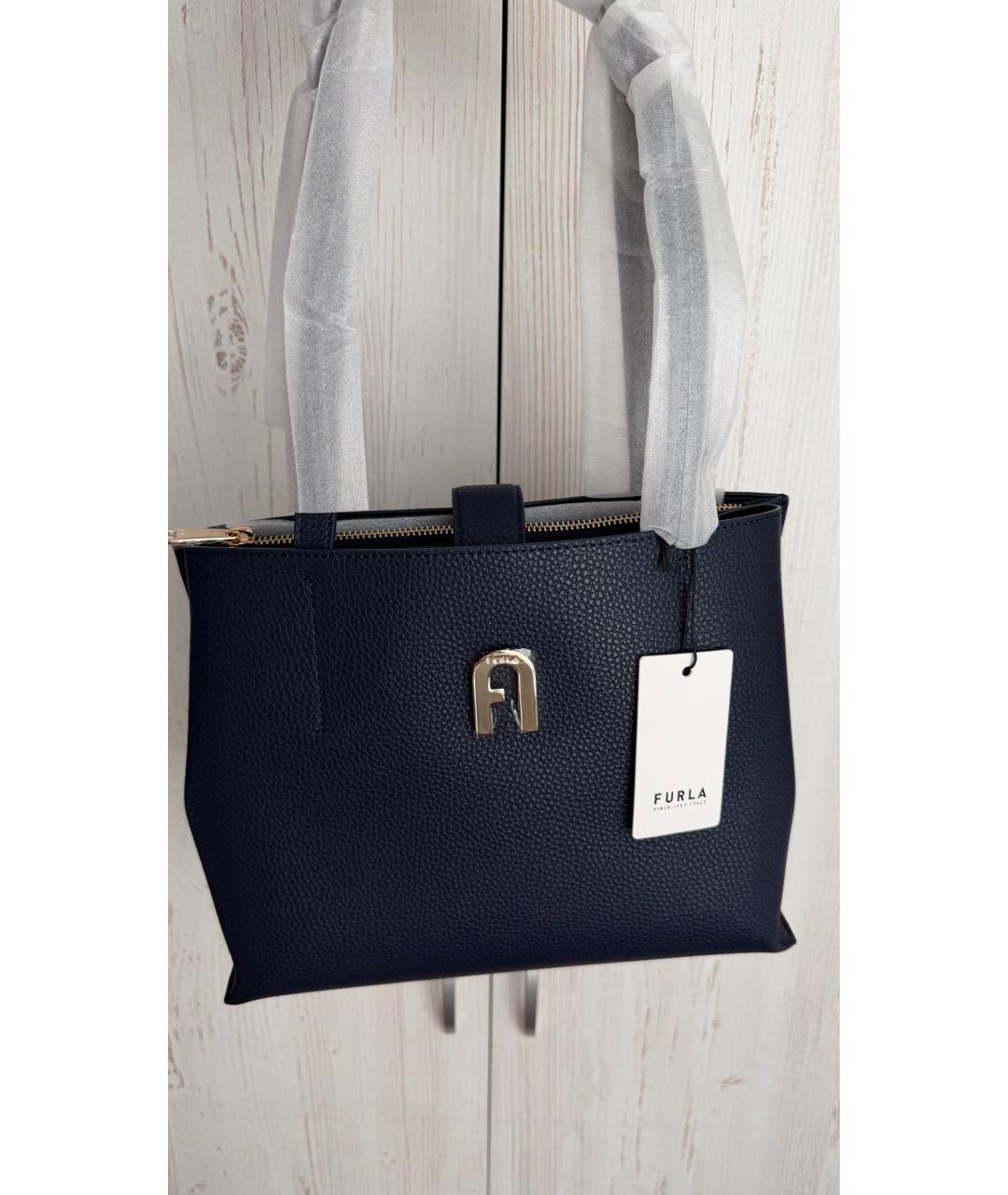 FURLA Темно-синяя кожаная сумка тоут, фото 2