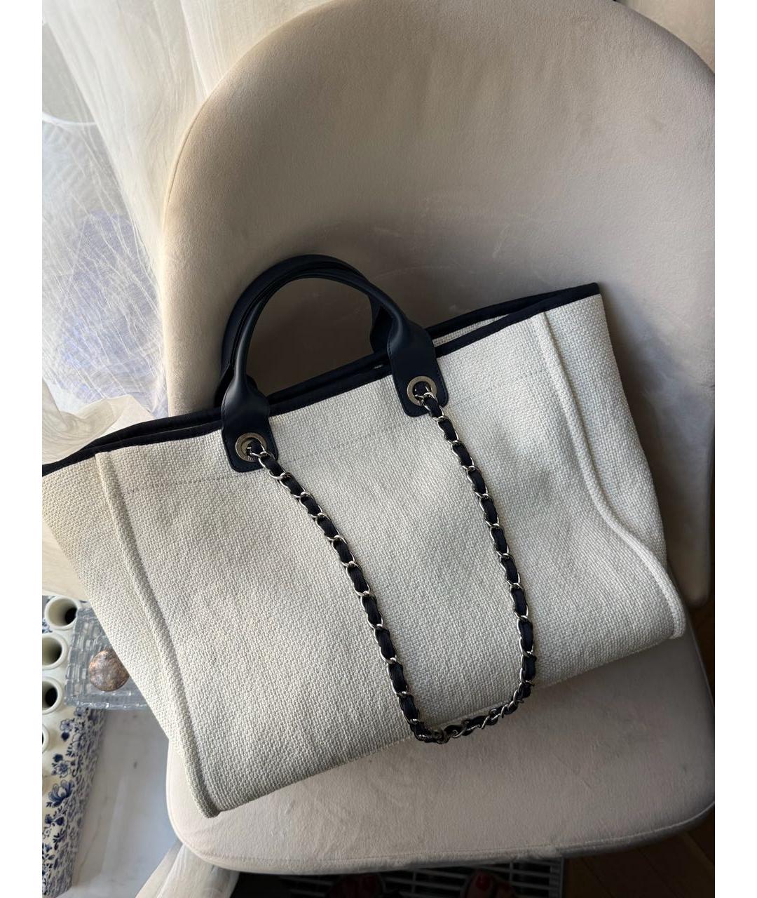 CHANEL Темно-синяя плетеная пляжная сумка, фото 4