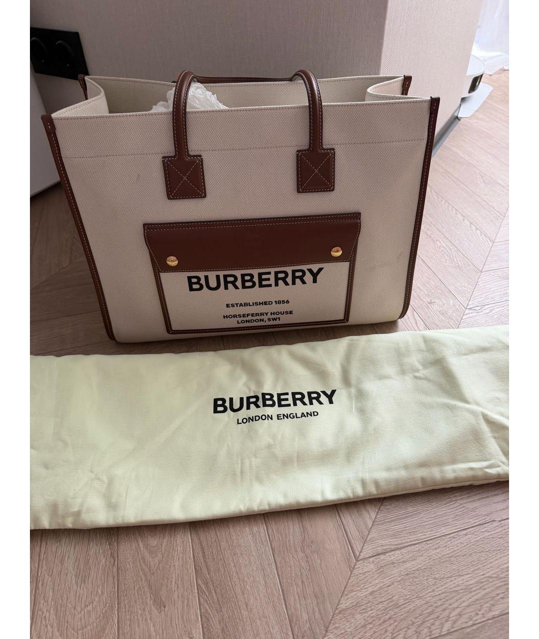BURBERRY Бежевая хлопковая сумка тоут, фото 9