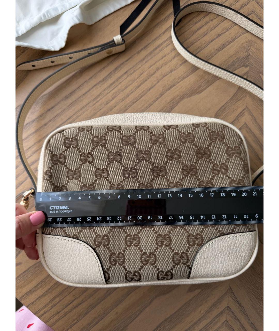 GUCCI Бежевая жаккардовая сумка через плечо, фото 5