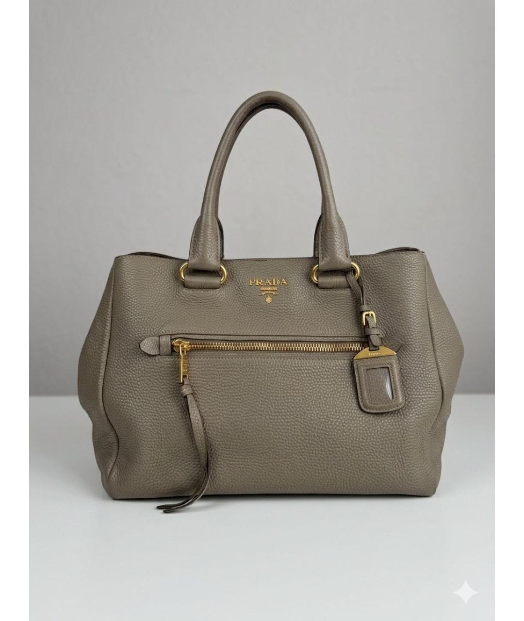 PRADA Бежевая кожаная сумка тоут, фото 7