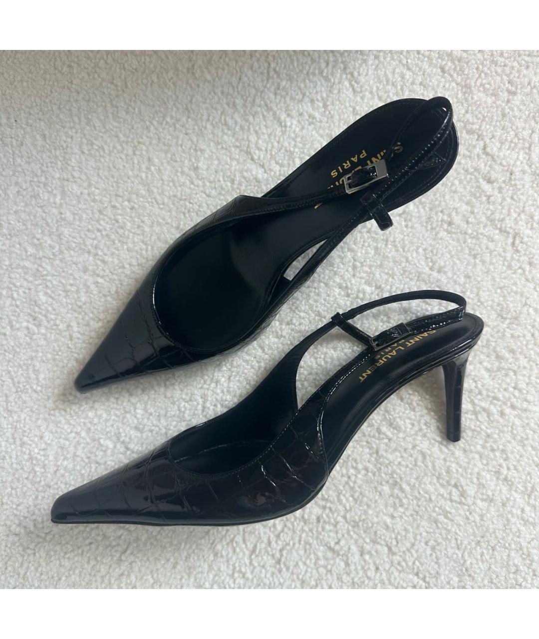 YVES SAINT LAURENT BEAUTY Черные кожаные лодочки на низком каблуке, фото 7