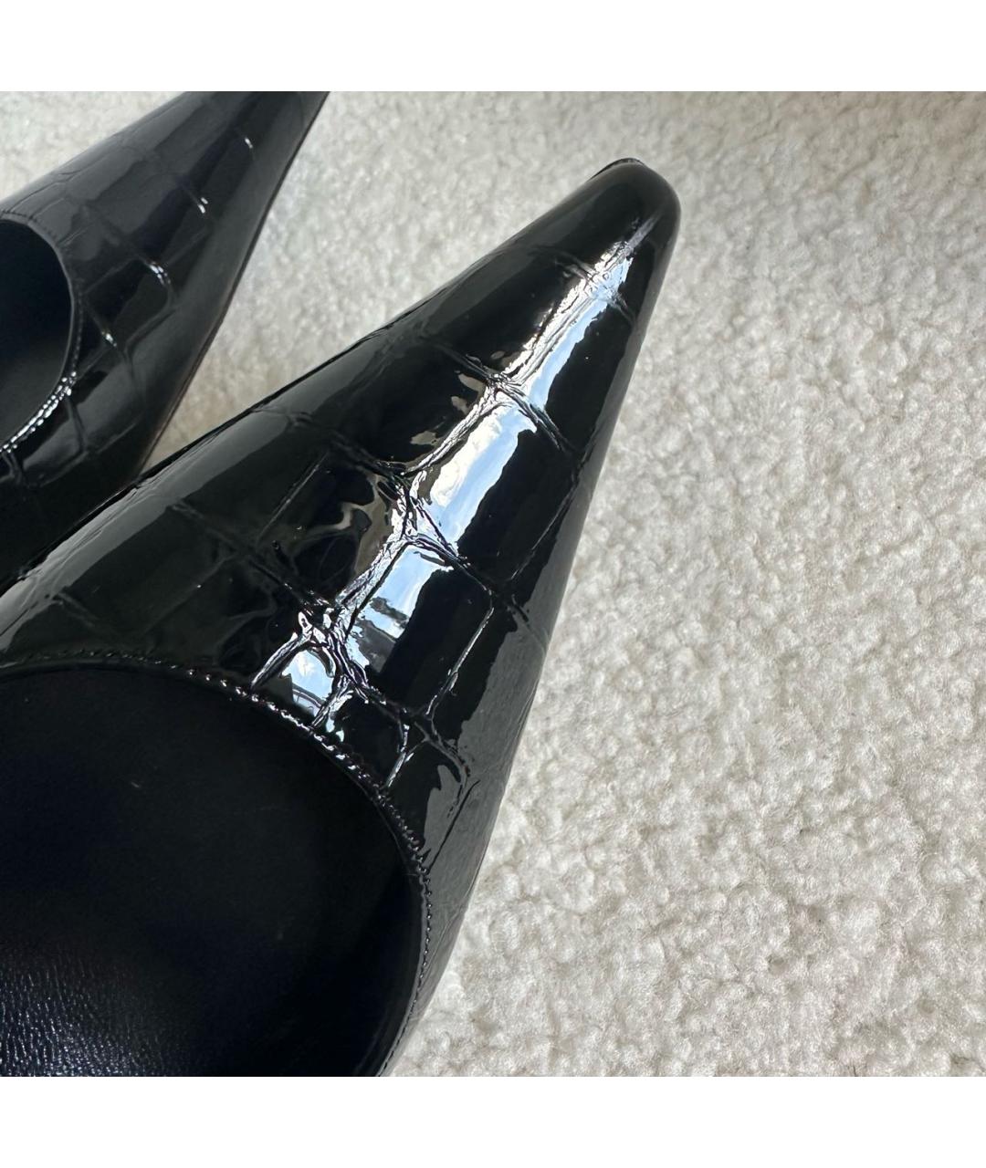 YVES SAINT LAURENT BEAUTY Черные кожаные лодочки на низком каблуке, фото 4