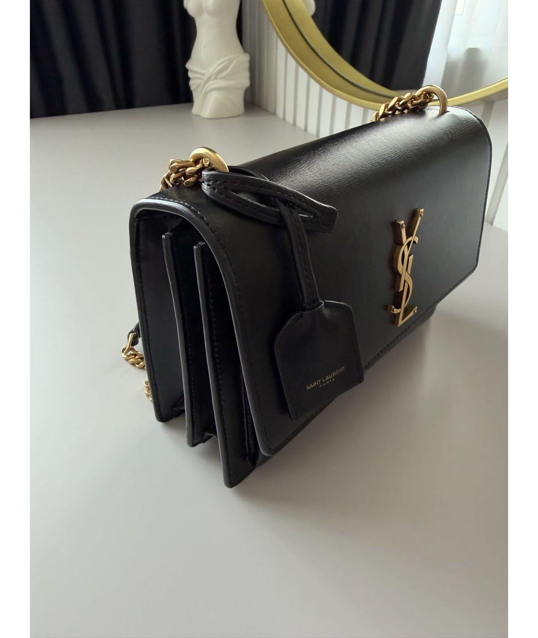 SAINT LAURENT Черная кожаная сумка через плечо, фото 2