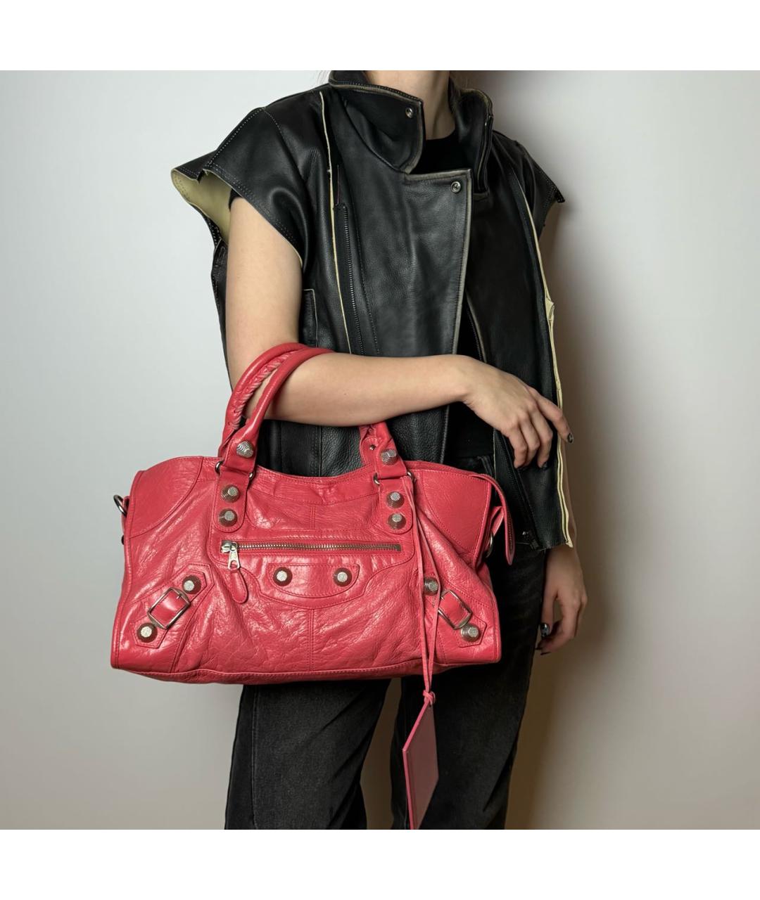 BALENCIAGA Розовая кожаная сумка с короткими ручками, фото 8