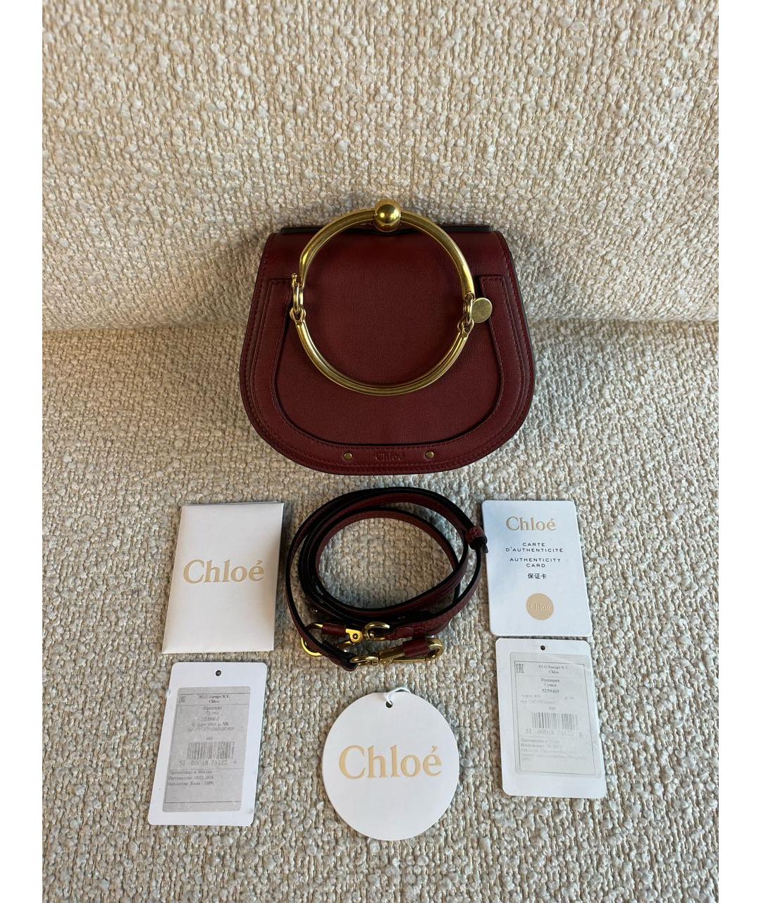 CHLOE Бордовая кожаная сумка с короткими ручками, фото 5