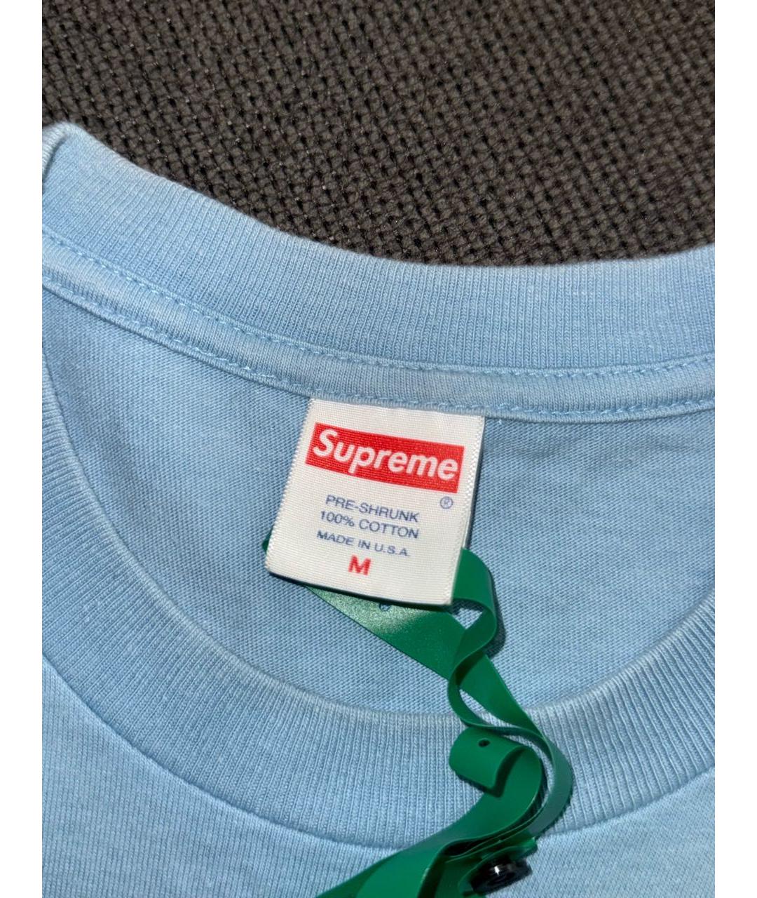 SUPREME Голубая хлопковая футболка, фото 3