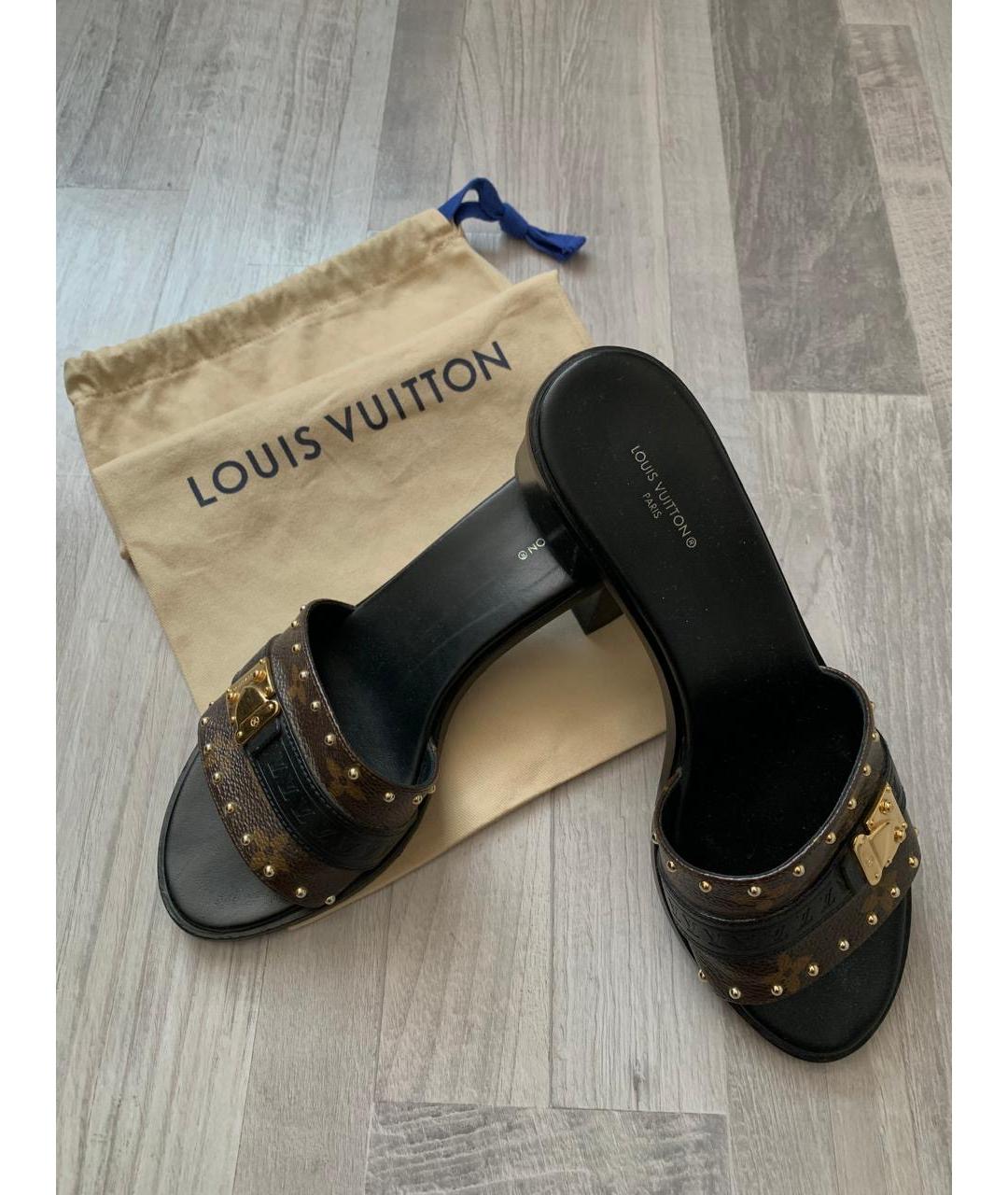 LOUIS VUITTON Коричневые кожаные мюли, фото 2