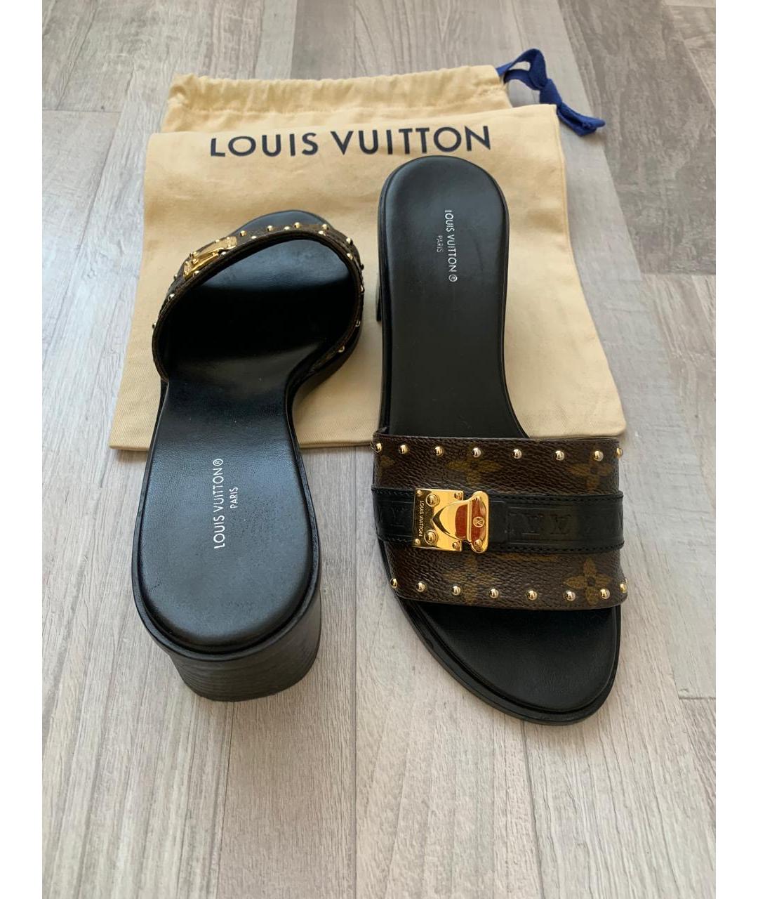 LOUIS VUITTON Коричневые кожаные мюли, фото 3