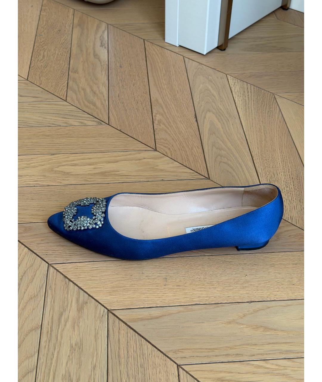 MANOLO BLAHNIK Синие текстильные балетки, фото 7