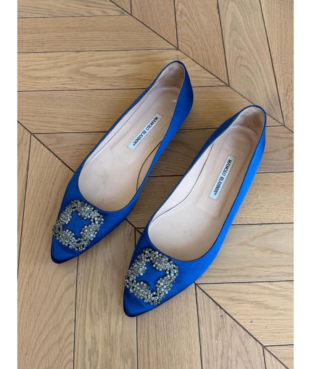 MANOLO BLAHNIK Синие текстильные балетки, фото 2