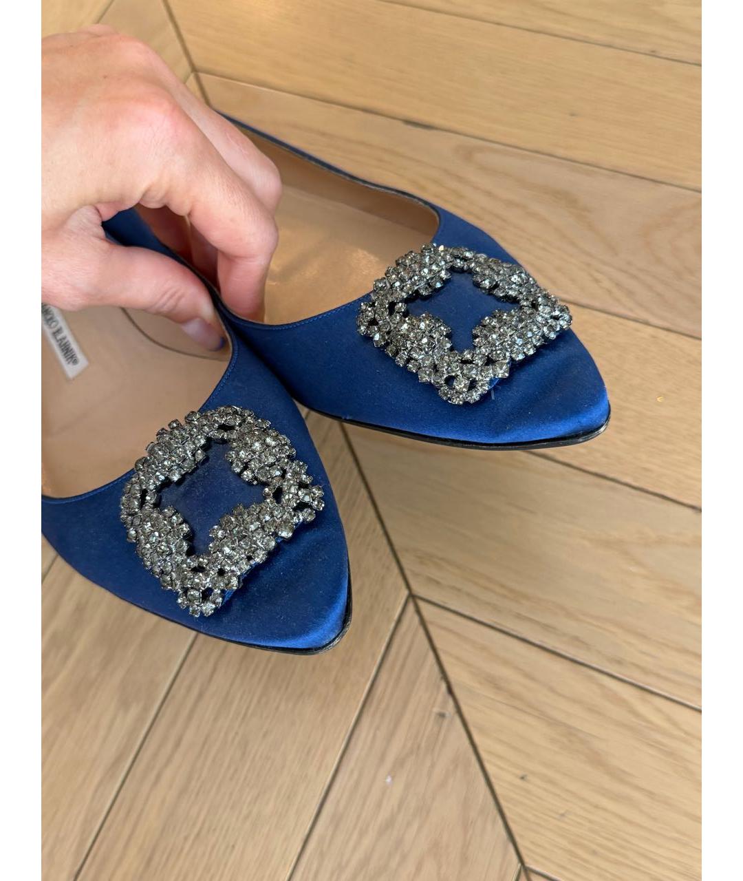 MANOLO BLAHNIK Синие текстильные балетки, фото 4