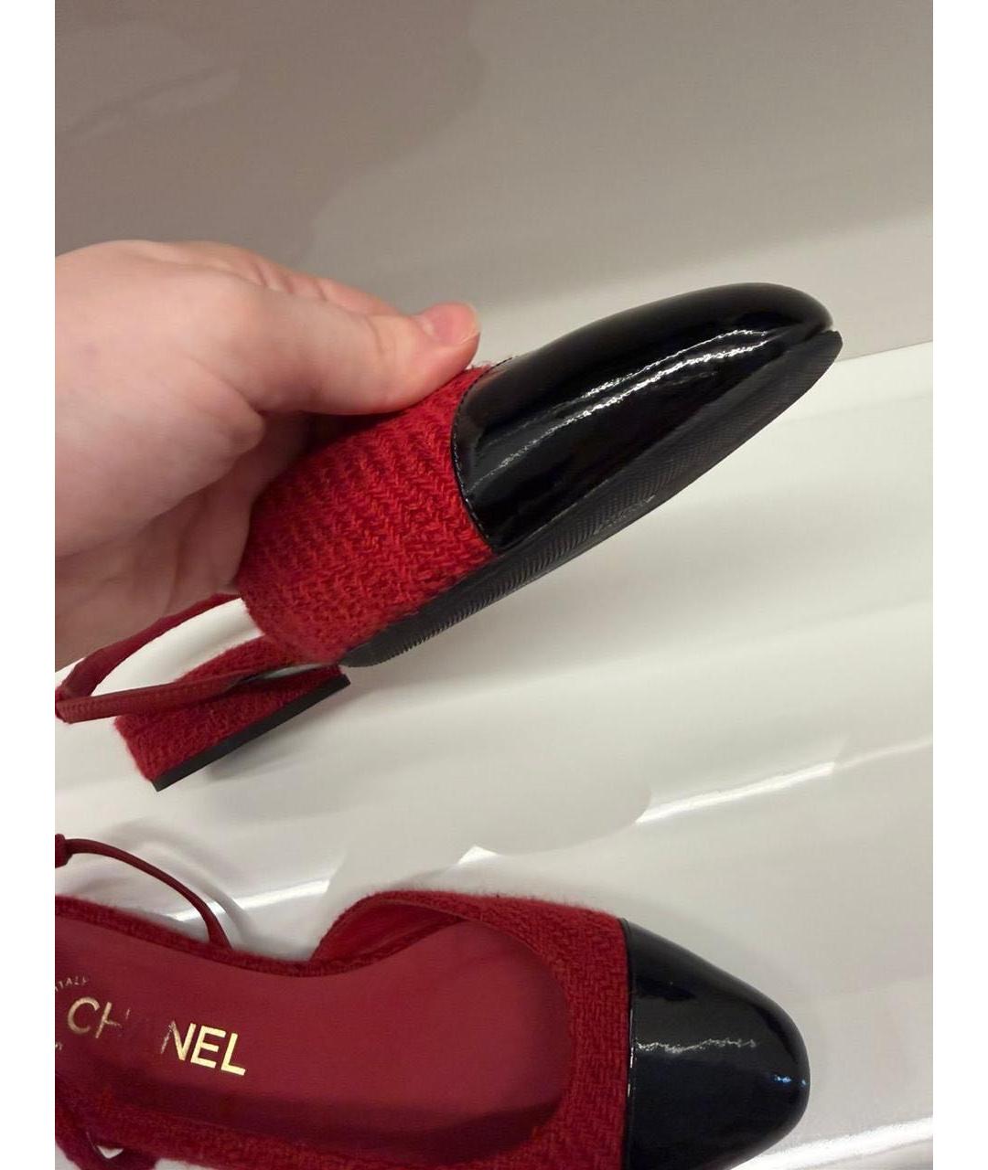 CHANEL Красные текстильные туфли, фото 4