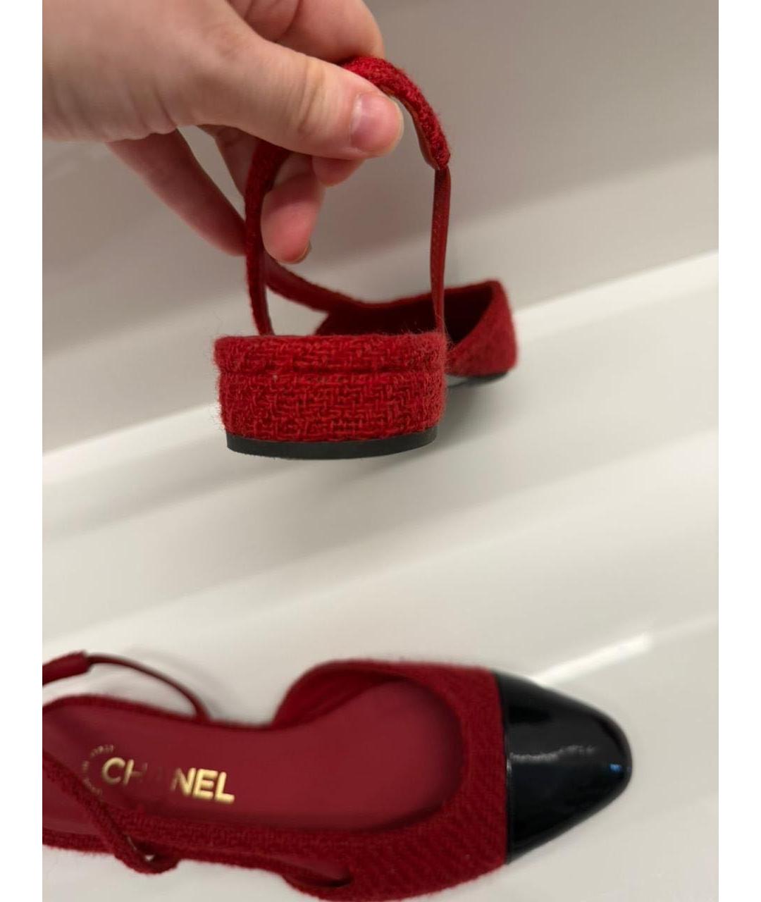 CHANEL Красные текстильные туфли, фото 6