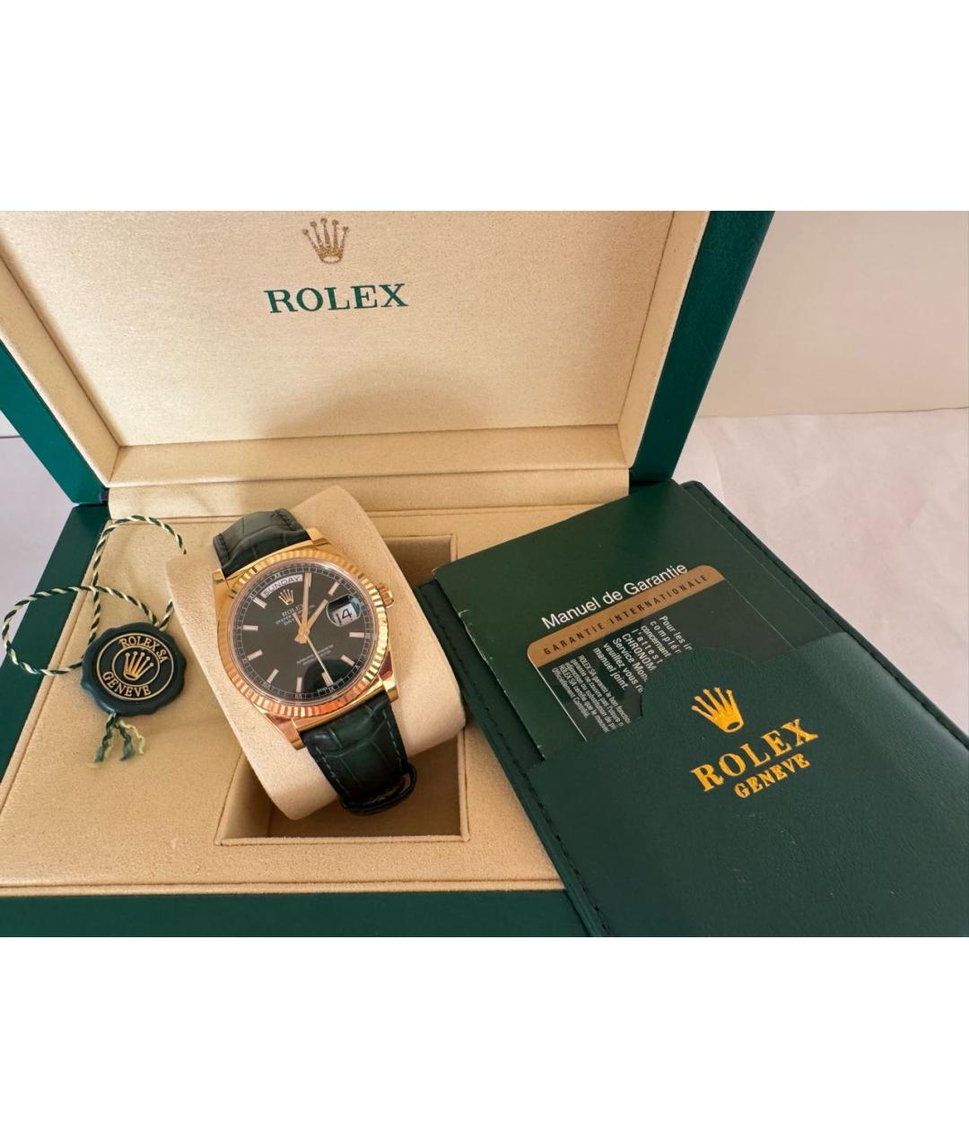 ROLEX Зеленые часы из желтого золота, фото 4