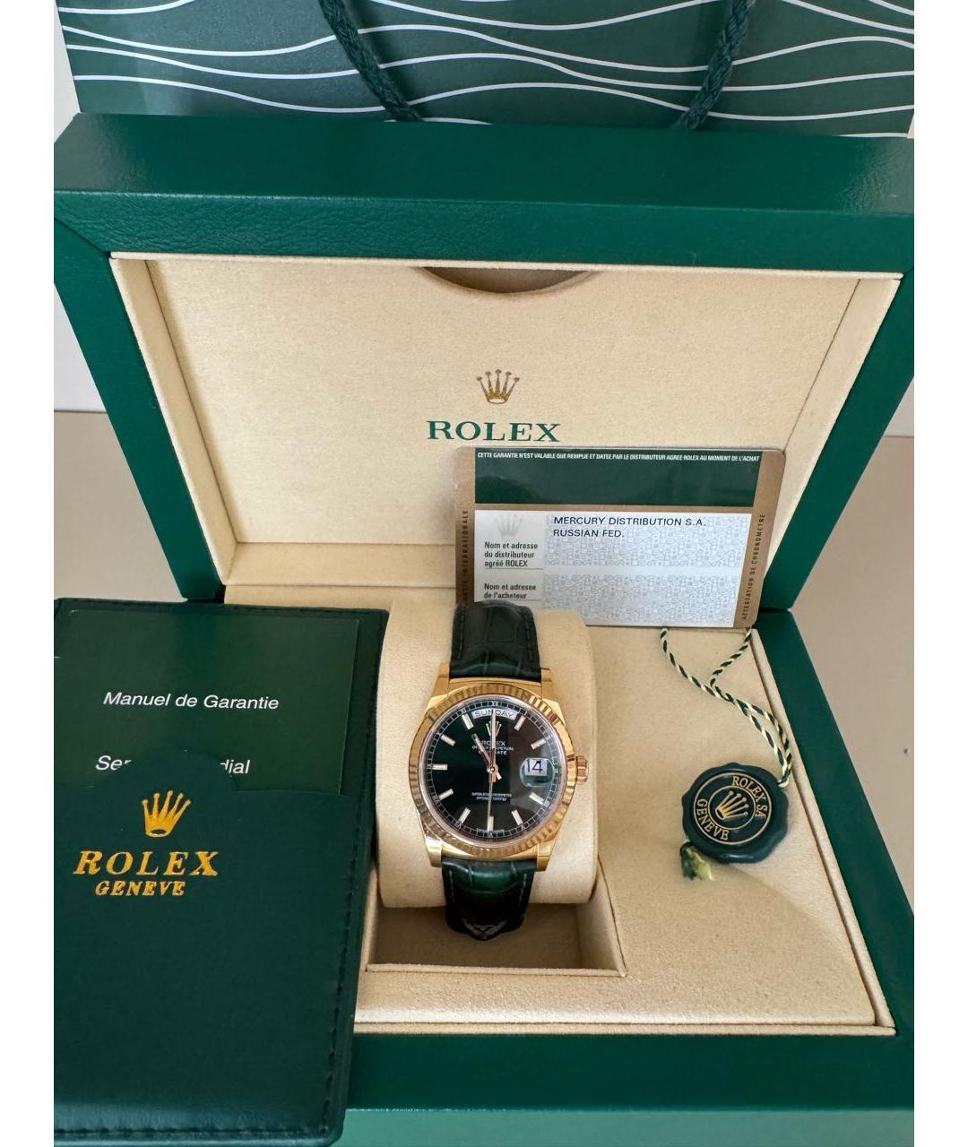ROLEX Зеленые часы из желтого золота, фото 2