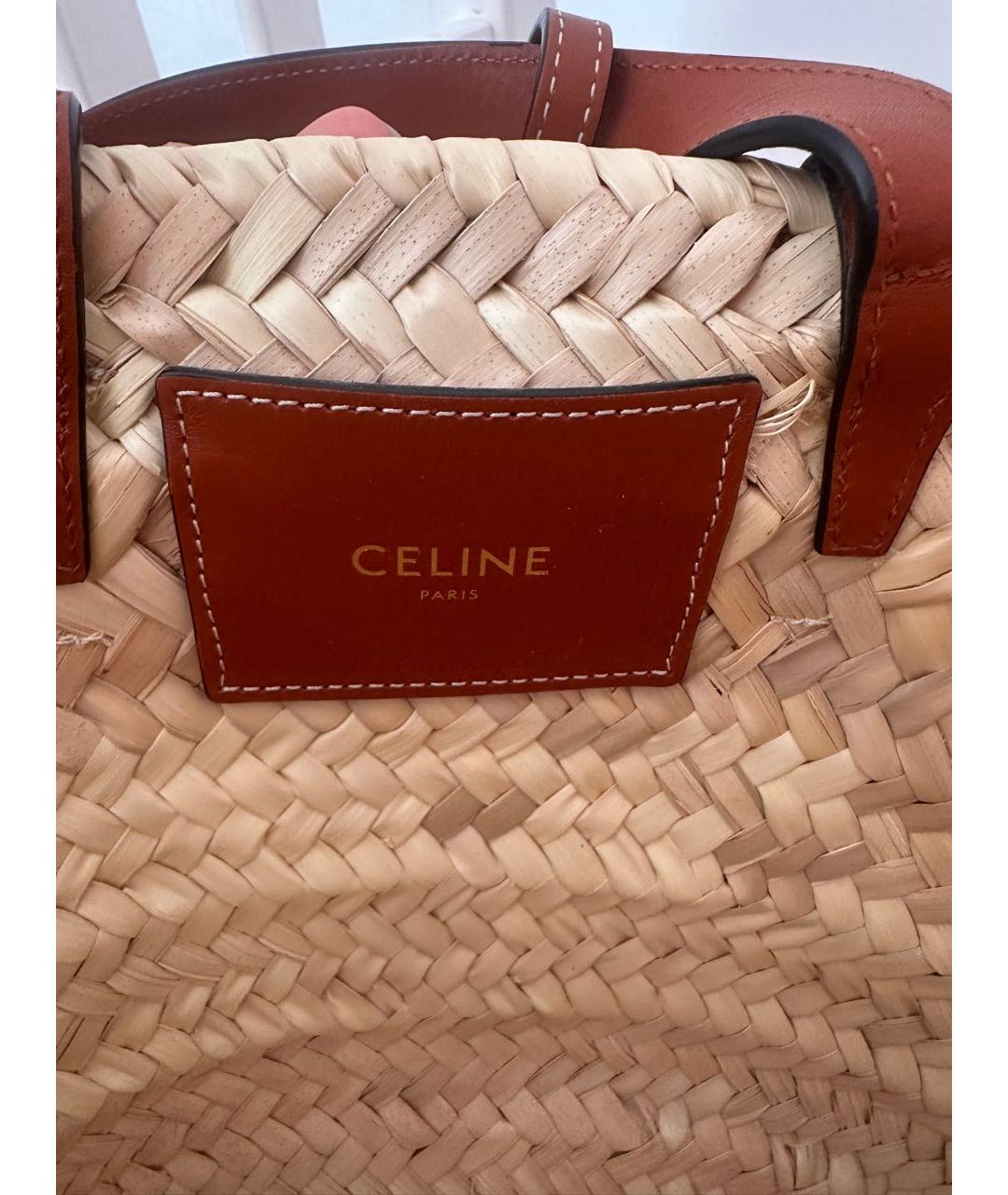 CELINE Бежевая плетеная сумка с короткими ручками, фото 5