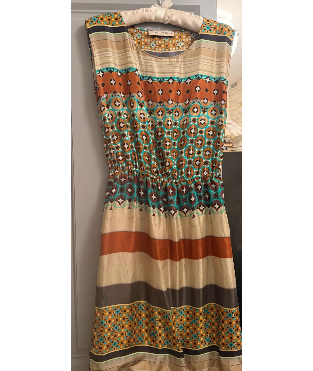 ETRO Коричневое шелковое повседневное платье, фото 6