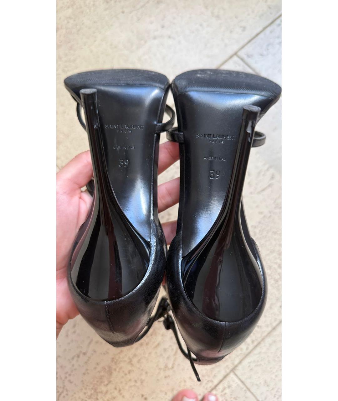 SAINT LAURENT Черные кожаные босоножки, фото 5