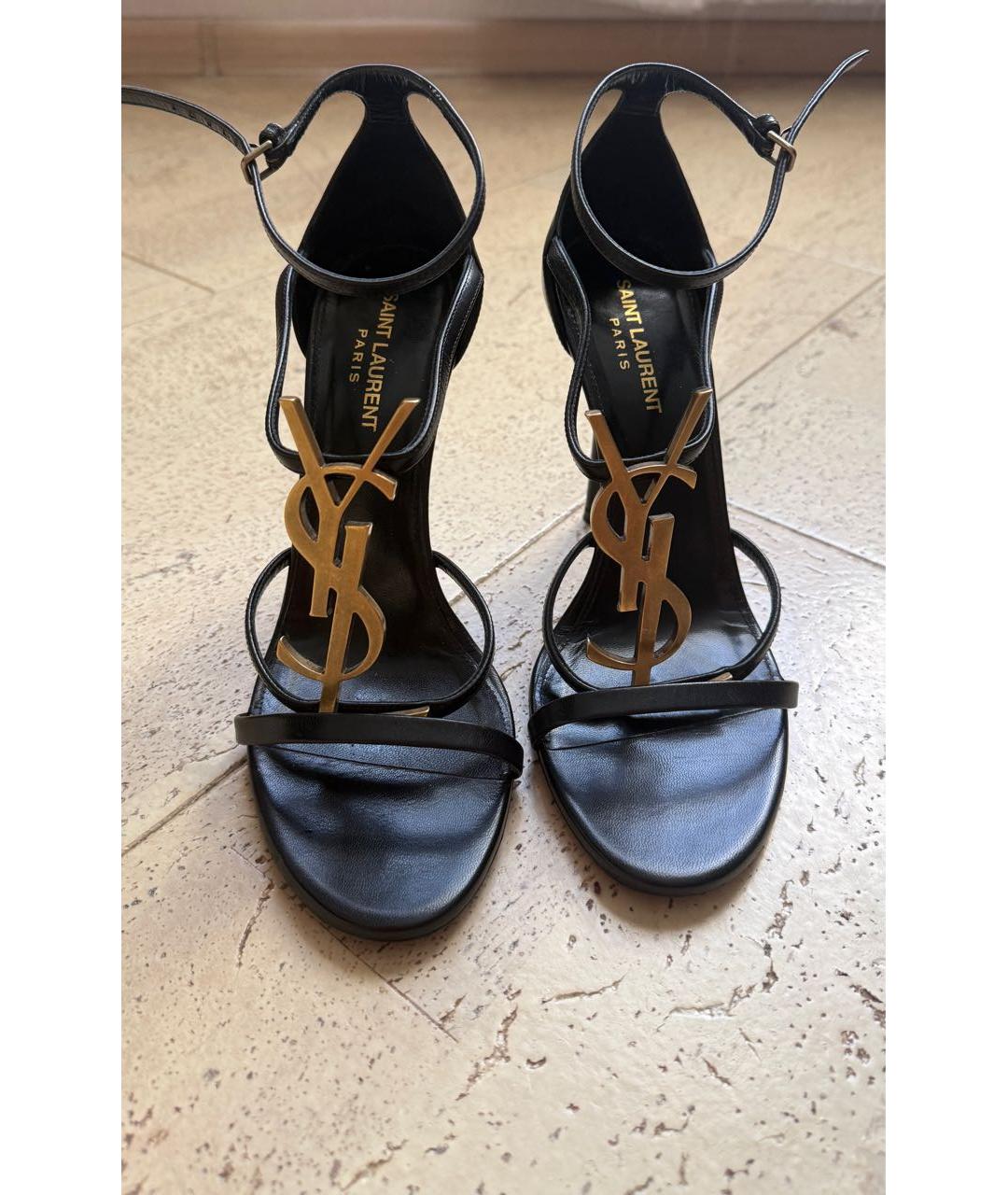 SAINT LAURENT Черные кожаные босоножки, фото 2