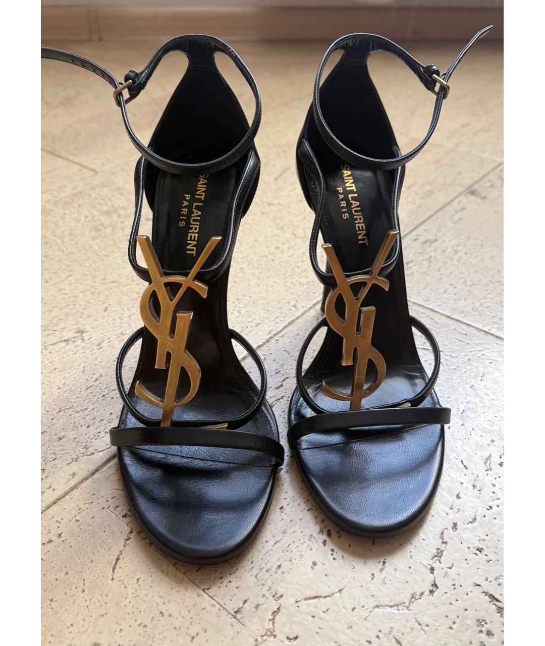 SAINT LAURENT Черные кожаные босоножки, фото 3