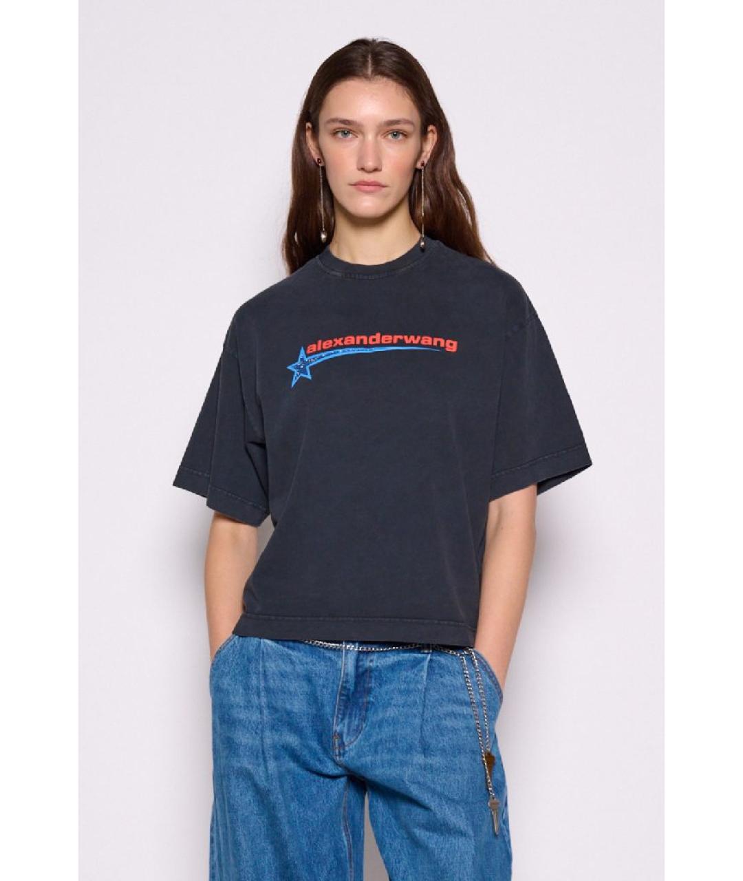 ALEXANDER WANG Черная хлопковая футболка, фото 5