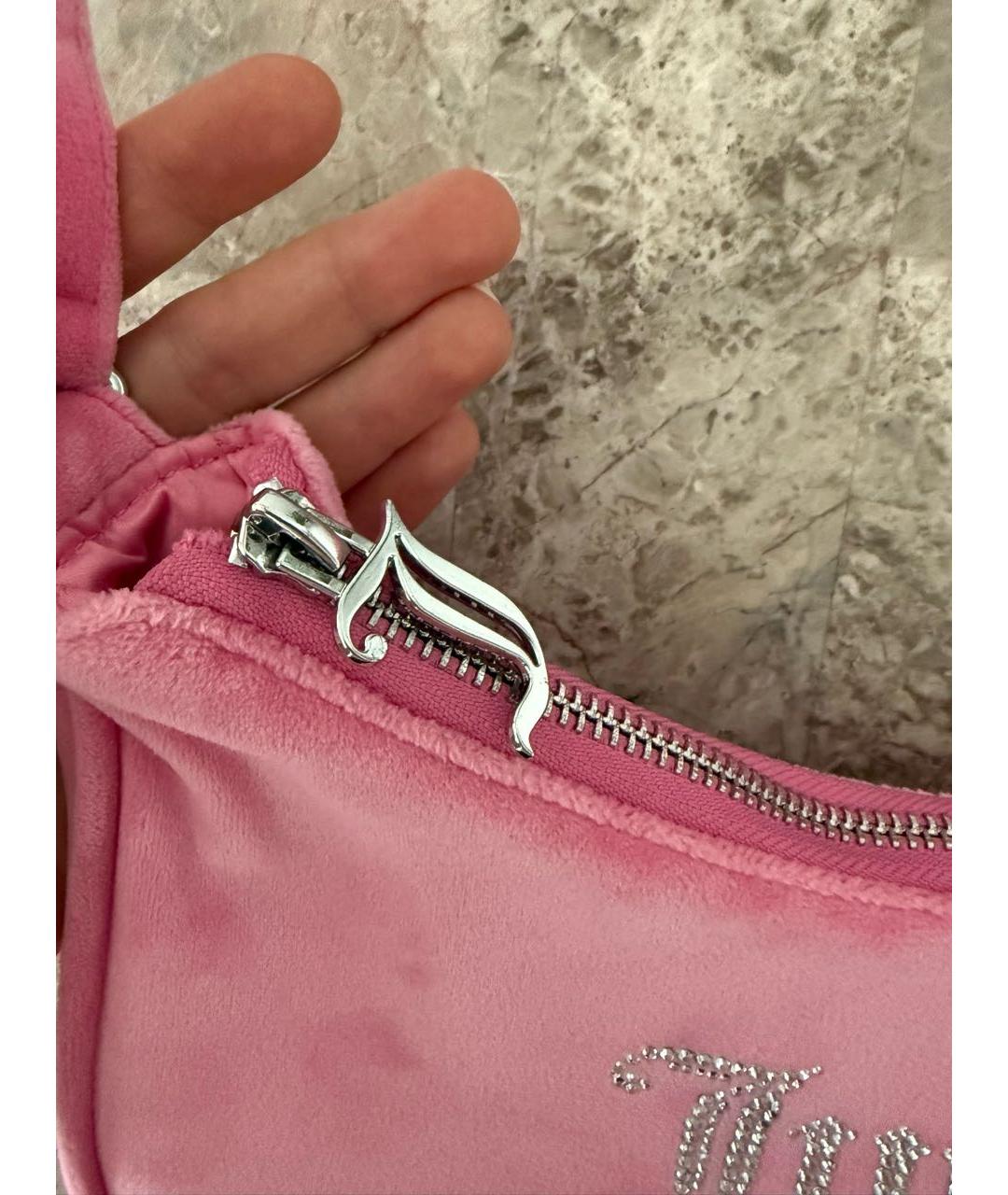 JUICY COUTURE Розовая бархатная сумка через плечо, фото 4