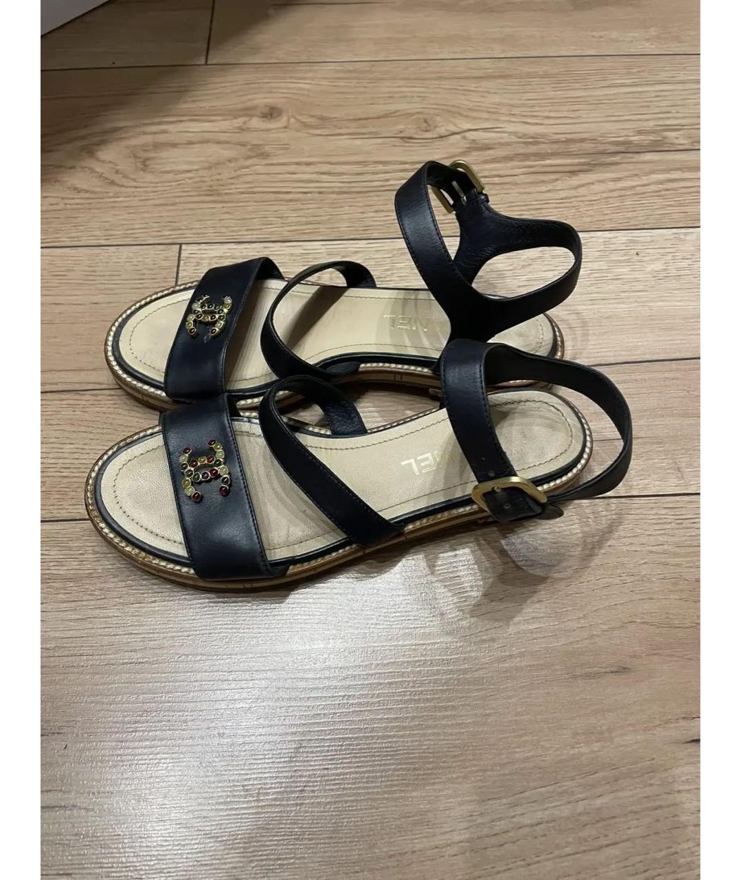 CHANEL Черные кожаные босоножки, фото 7