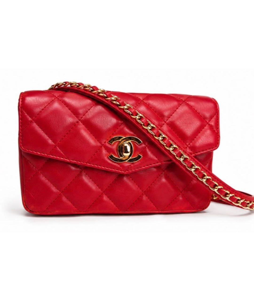 CHANEL Красная кожаная поясная сумка, фото 4