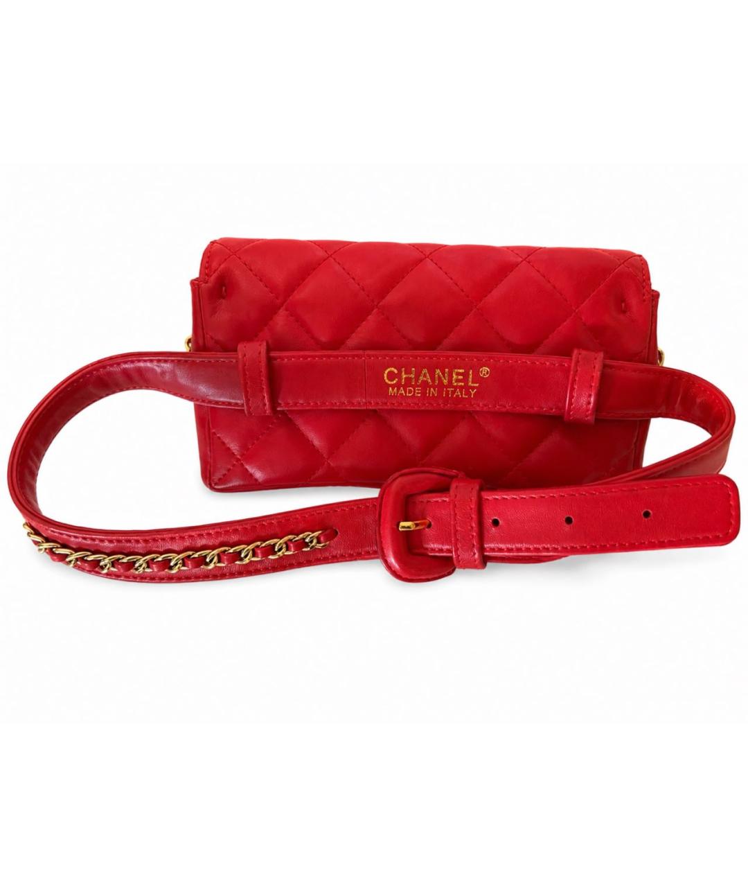 CHANEL Красная кожаная поясная сумка, фото 5