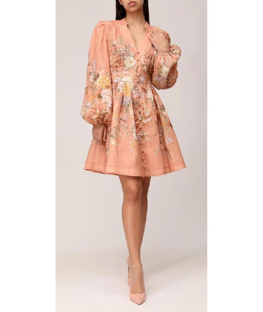 ZIMMERMANN Коралловое льняное повседневное платье, фото 5