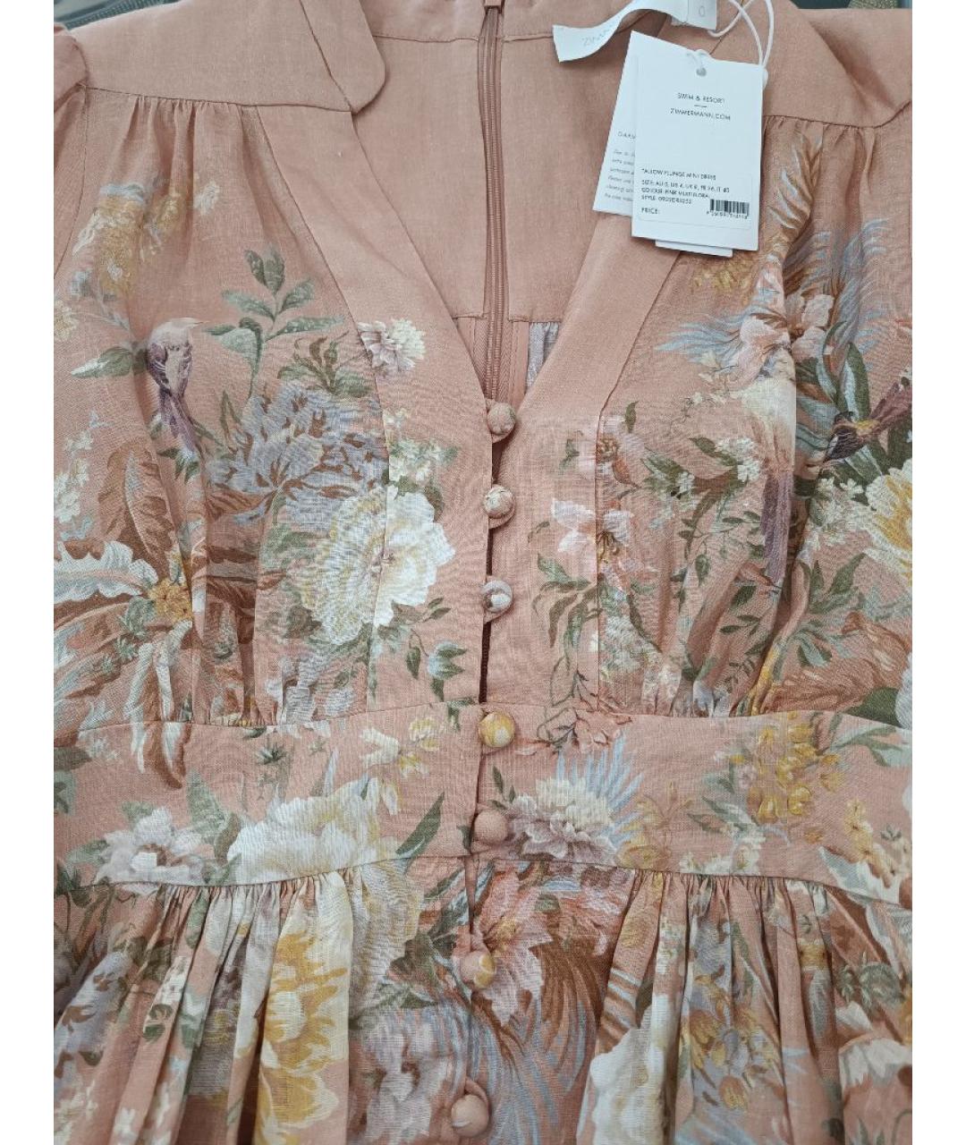 ZIMMERMANN Коралловое льняное повседневное платье, фото 4