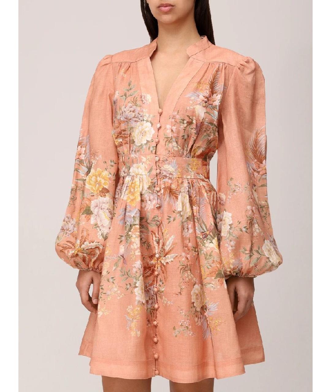 ZIMMERMANN Коралловое льняное повседневное платье, фото 6