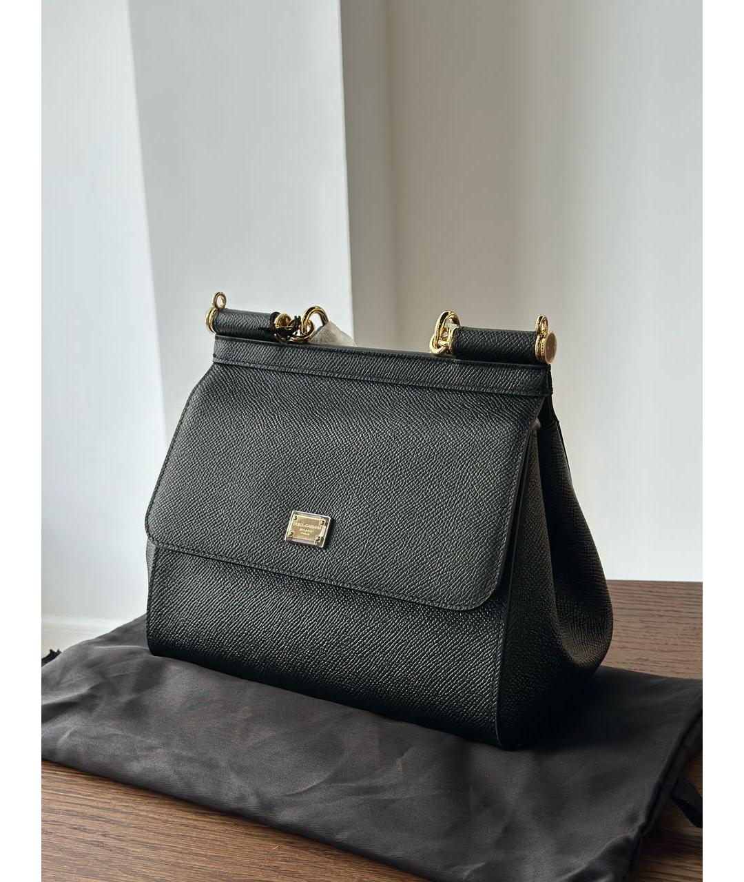 DOLCE&GABBANA Черная кожаная сумка с короткими ручками, фото 2